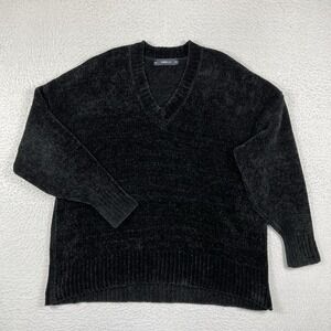 Zara Knit Sweater‎ Womens Small Black Oversized Cozy Soft V Neck Pullover Work